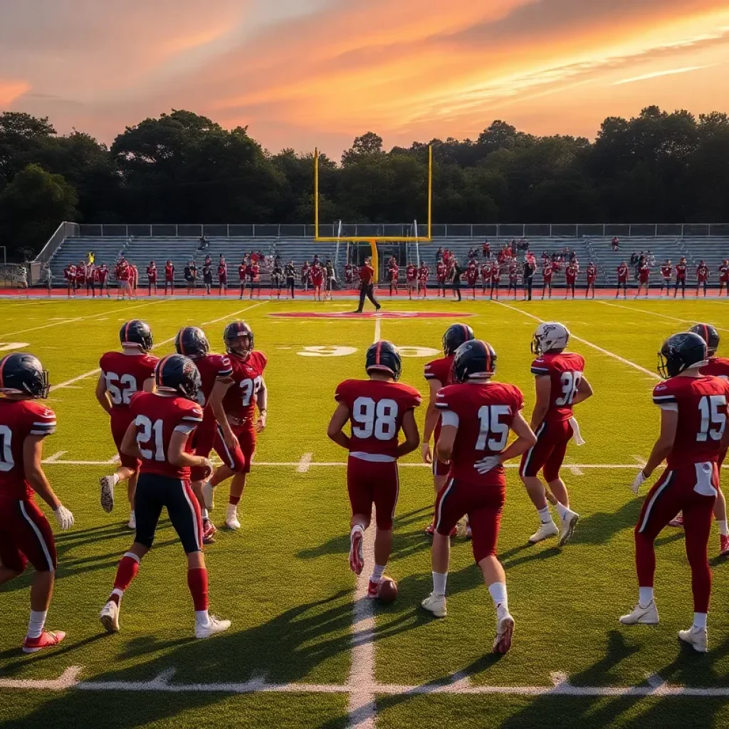 High school football teams practicing in Central Texas