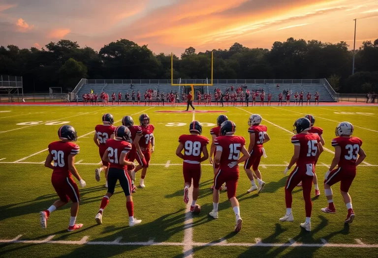 High school football teams practicing in Central Texas