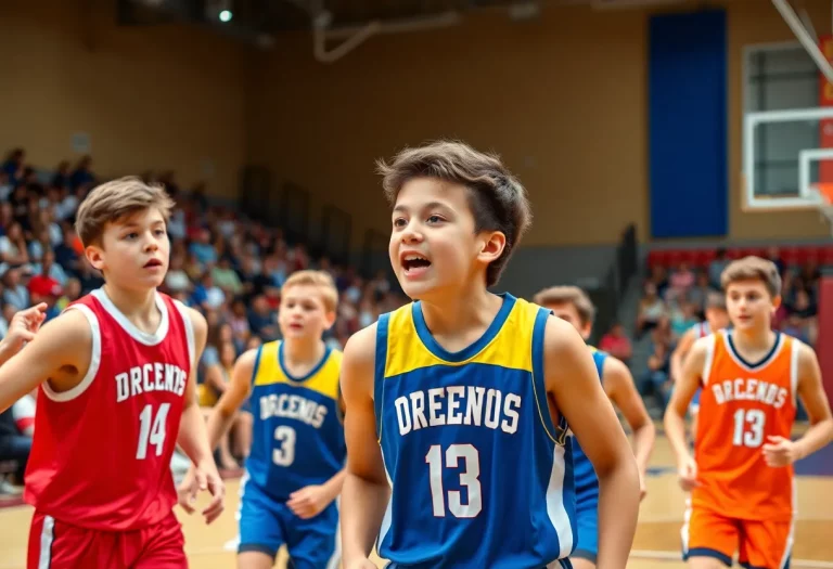 Young athletes competing in a basketball game.