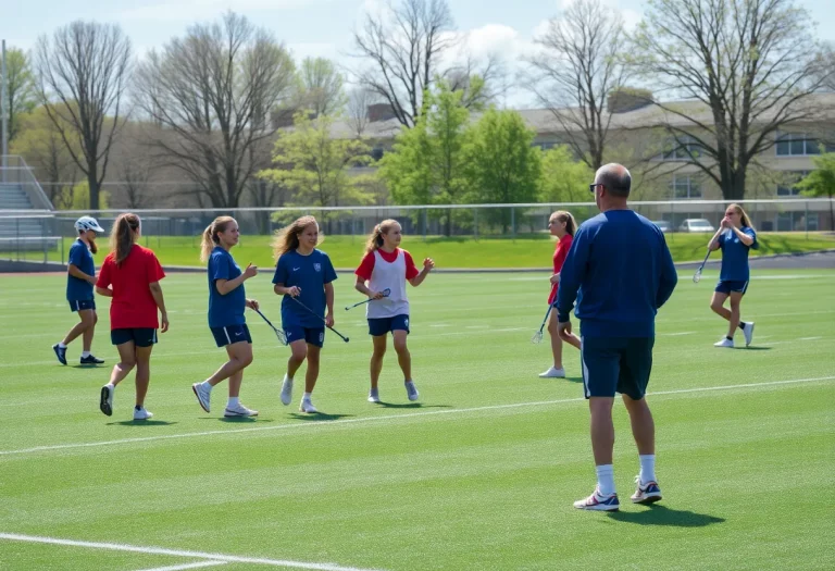 Lacrosse players practicing on a field at Christchurch School