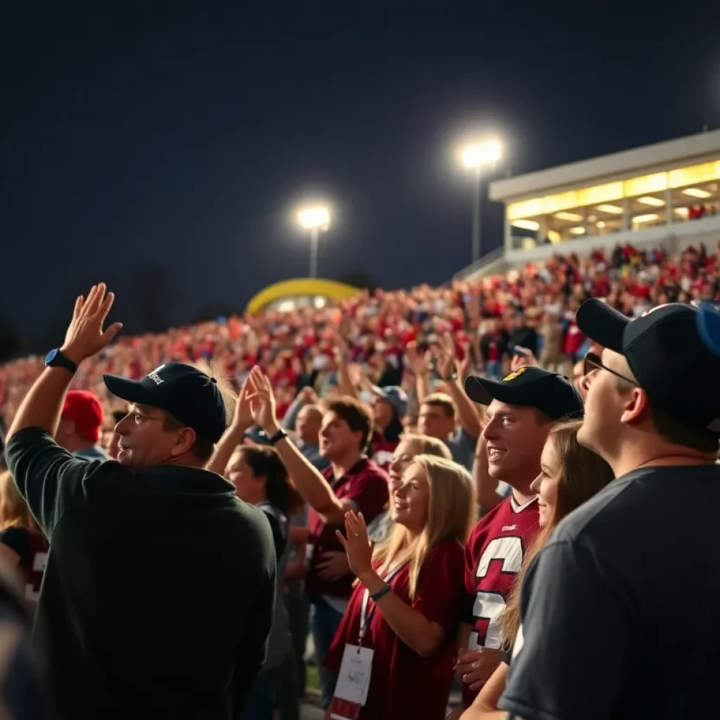Fans cheering at a high school football game in Cincinnati