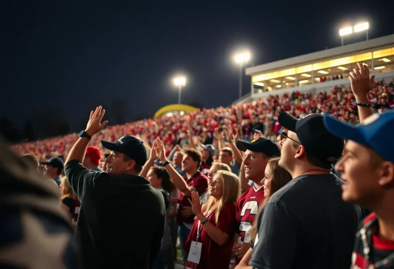 Fans cheering at a high school football game in Cincinnati