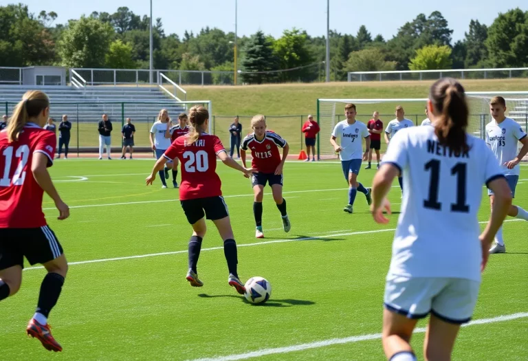High school soccer players celebrating a goal