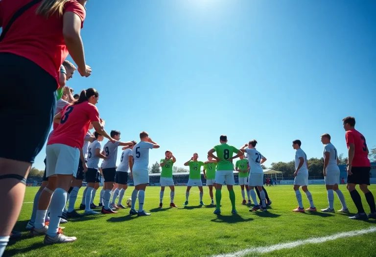 Clinton-Massie High School boys soccer team in a huddle