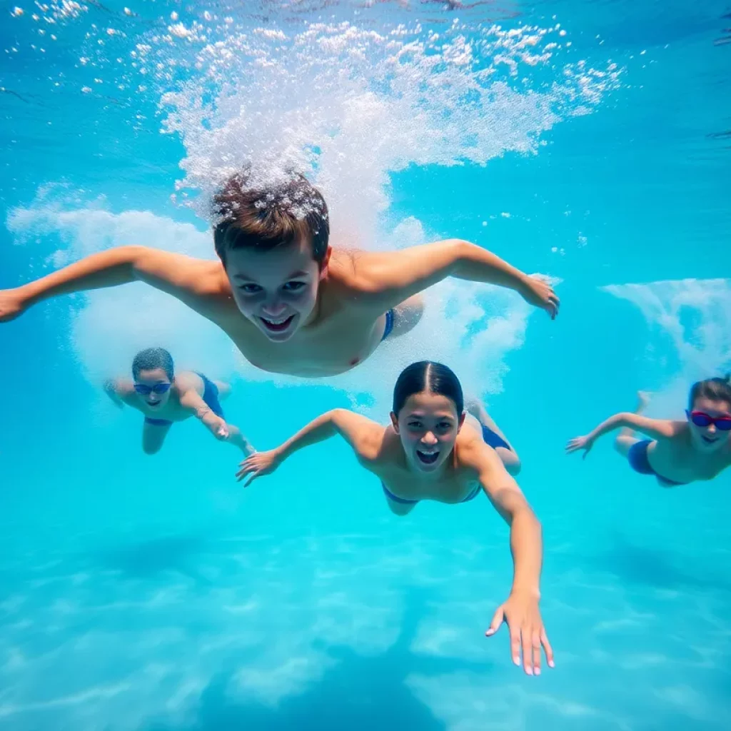 Young swimmers competing in a pool race