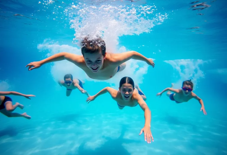 Young swimmers competing in a pool race