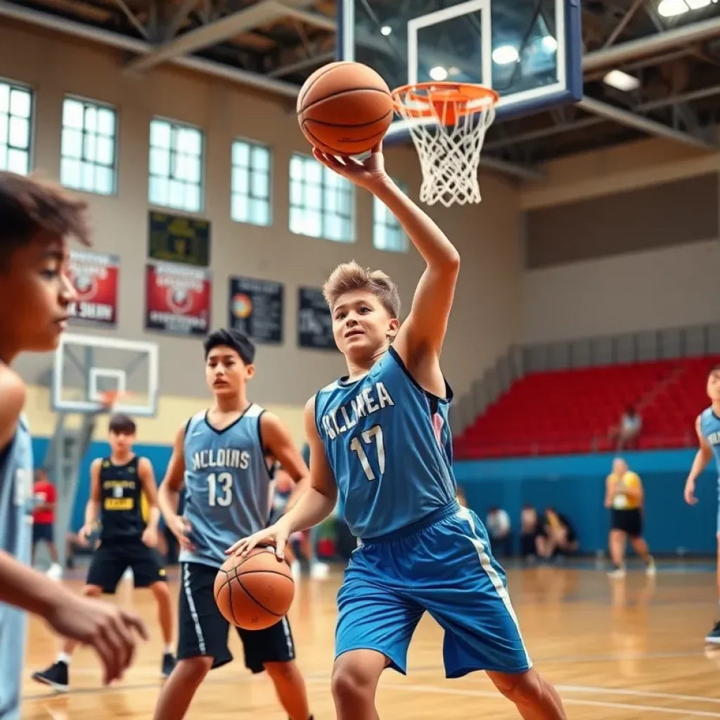 Young basketball players competing during a club season game.
