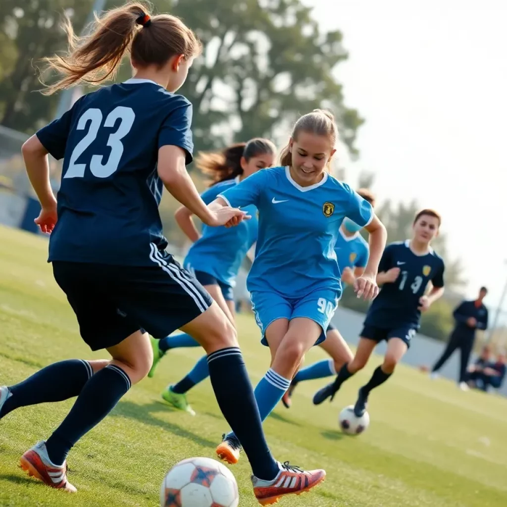 Players from Coldwater High School soccer team competing on the field