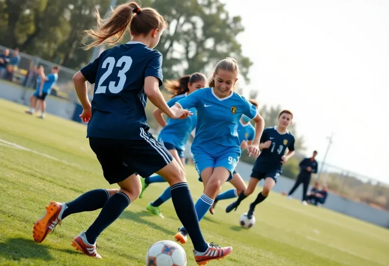 Players from Coldwater High School soccer team competing on the field
