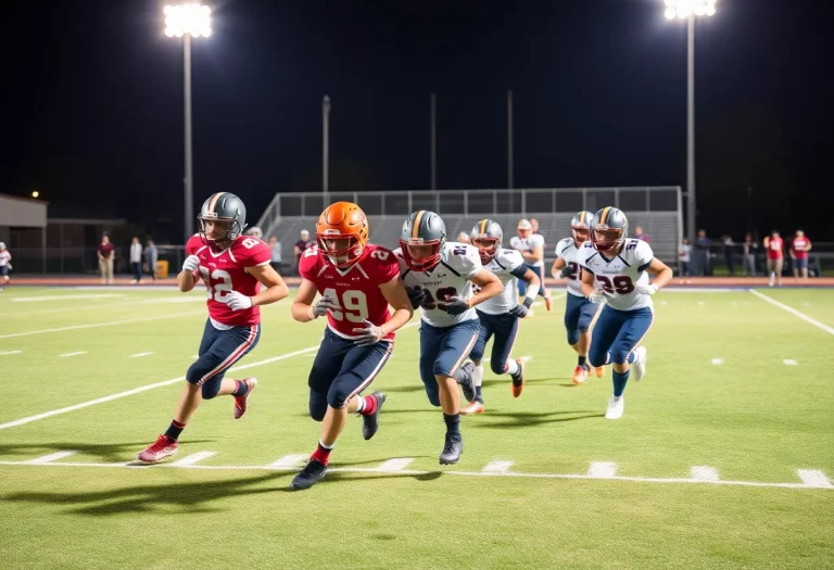 High school football players in action during a game
