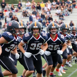 Columbia High School football team practicing on the field