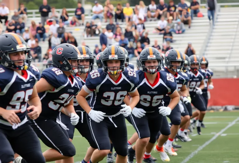 Columbia High School football team practicing on the field