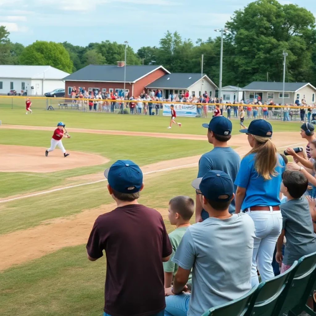 Youth baseball players in action during a game