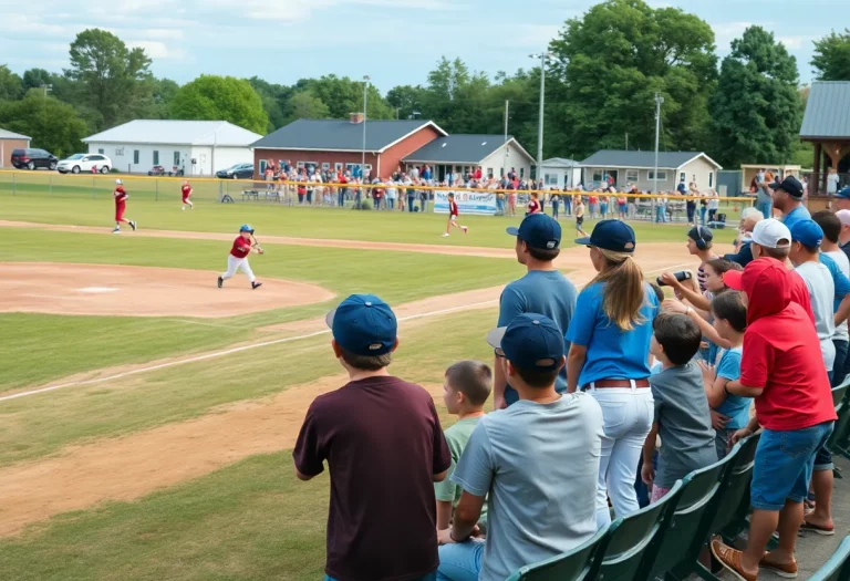 Youth baseball players in action during a game