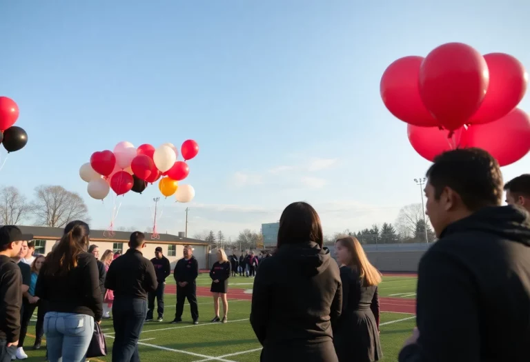 Community members releasing balloons in memory of track stars.