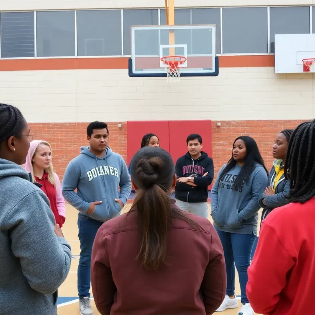 Community members discussing the impact of a basketball coach's arrest.