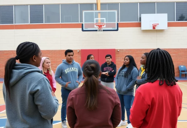 Community members discussing the impact of a basketball coach's arrest.