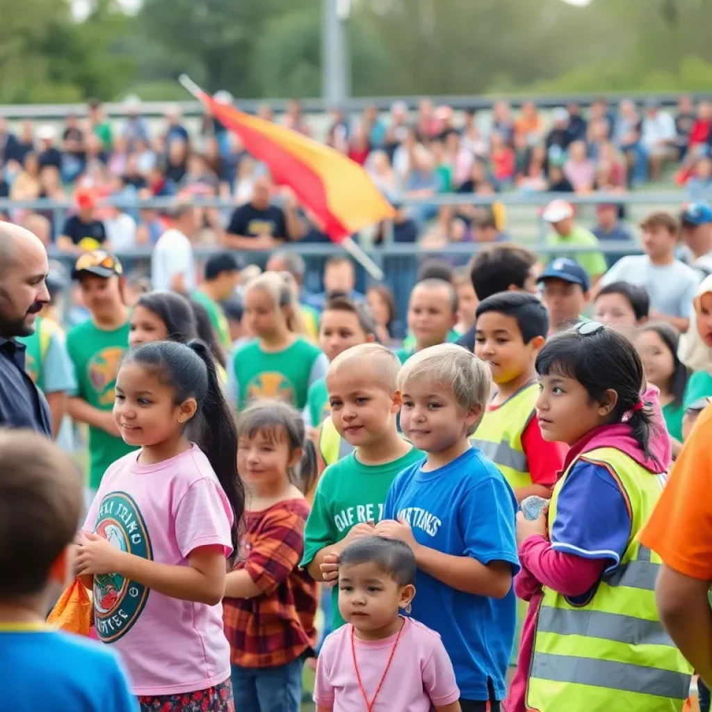 Families celebrating at a football jamboree event.