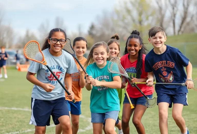 A group of young lacrosse players engaging in a tribute game in memory of a beloved teen.