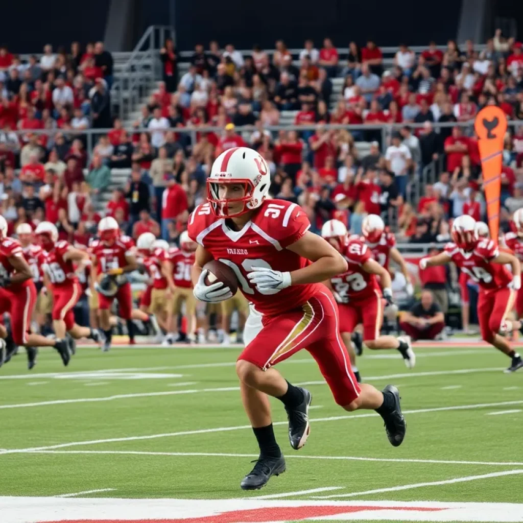 Football players competing during the Corky Kell Classic at Mercedes-Benz Stadium.