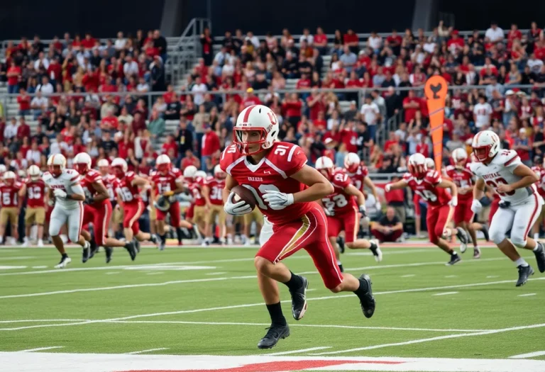 Football players competing during the Corky Kell Classic at Mercedes-Benz Stadium.