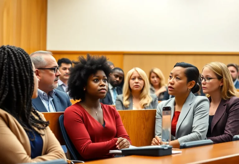 Courtroom with individuals discussing transgender athletes in high school sports