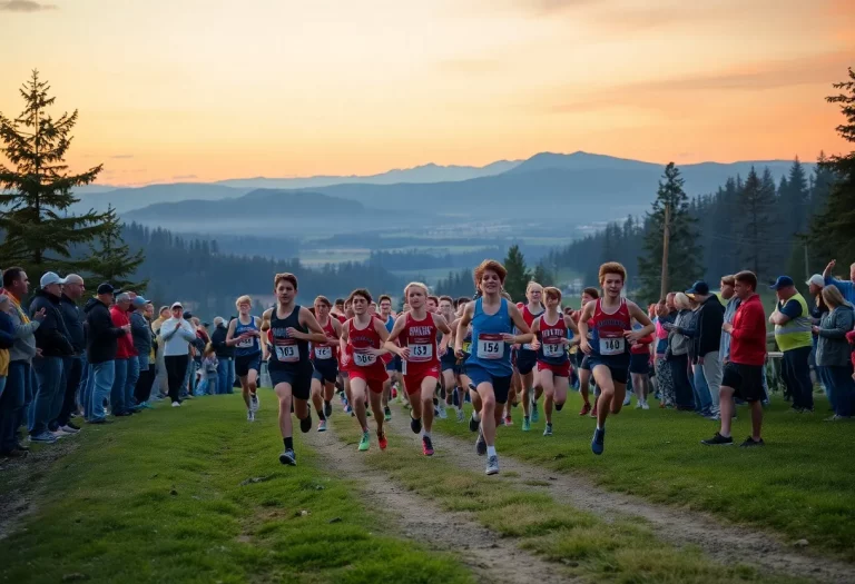 High school runners competing in a cross country race.
