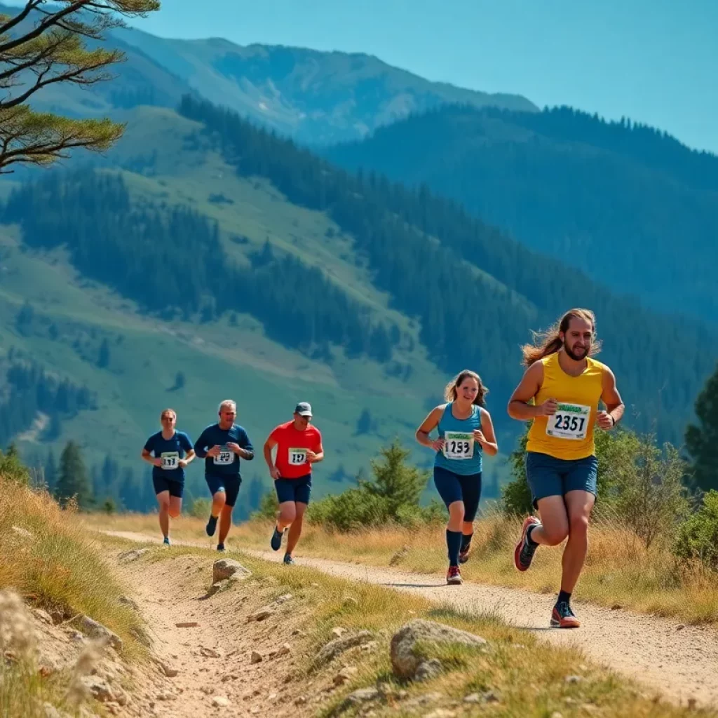 Runners training on a cross country trail