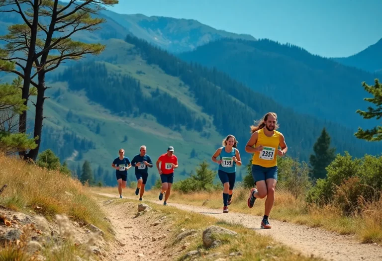 Runners training on a cross country trail