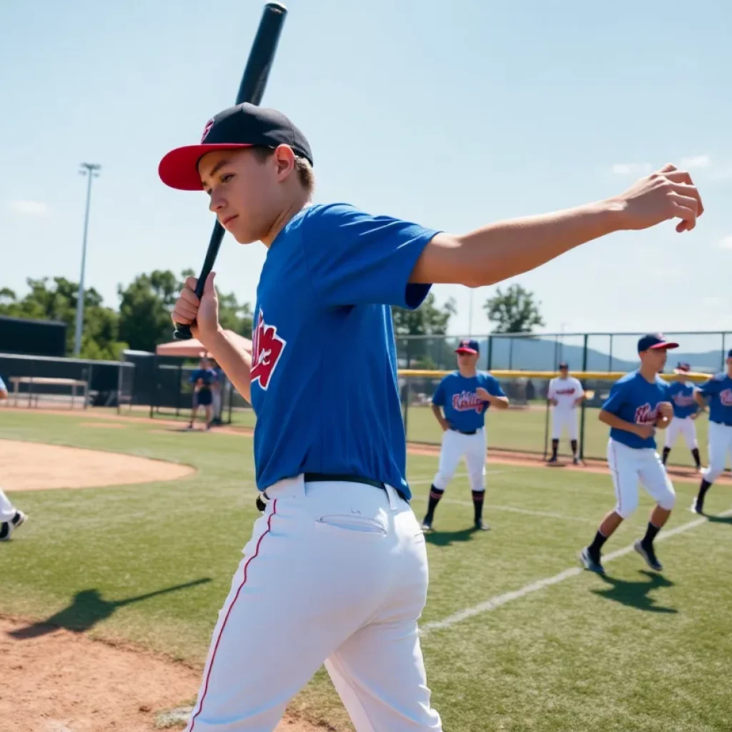 Young athletes practicing baseball in a sunny field