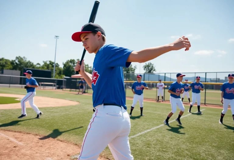 Young athletes practicing baseball in a sunny field