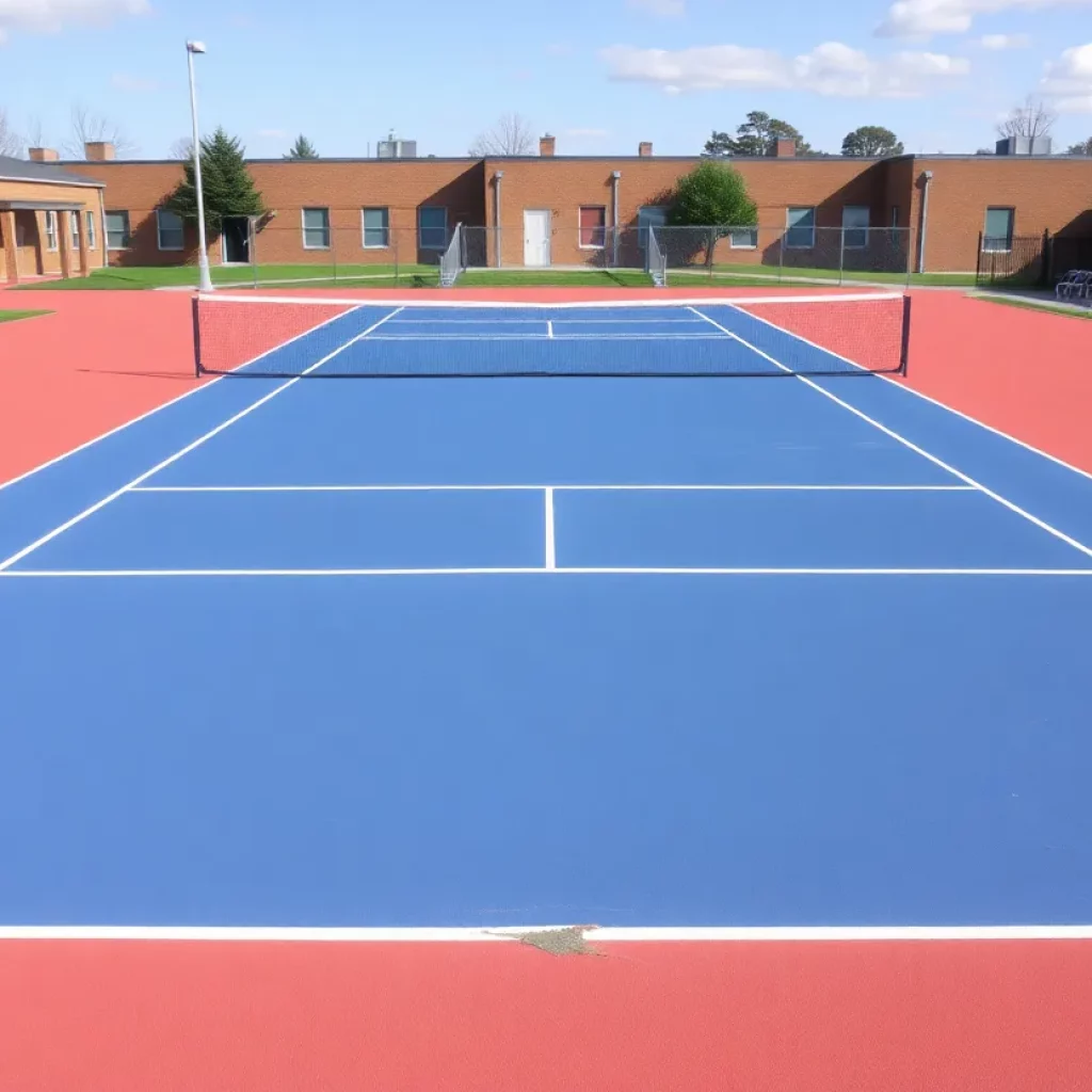 Vandalized tennis courts at Red Lion Area High School
