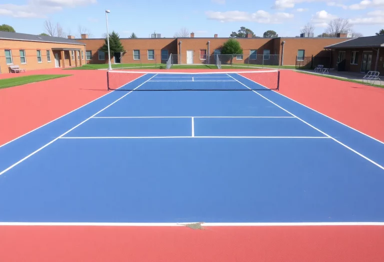 Vandalized tennis courts at Red Lion Area High School