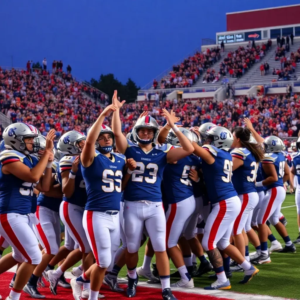 Davis High School football team celebrating a touchdown