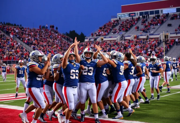 Davis High School football team celebrating a touchdown