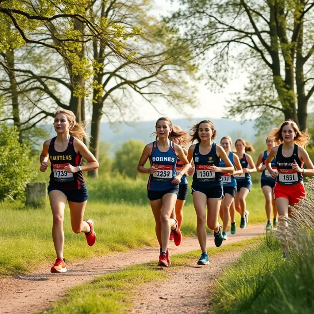 Female cross country athletes training at Denison University