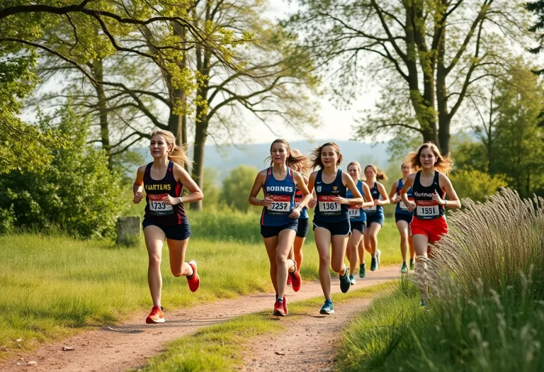 Female cross country athletes training at Denison University