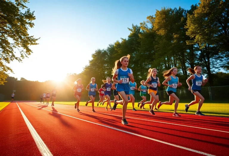 Girls cross country team training on a track