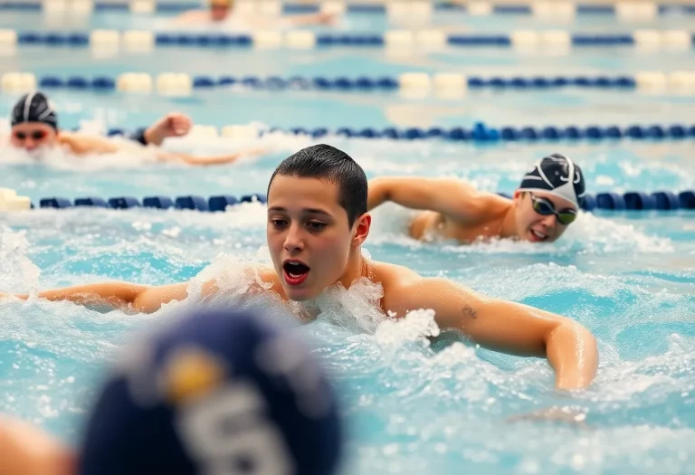 High school swim team competing in a swimming meet