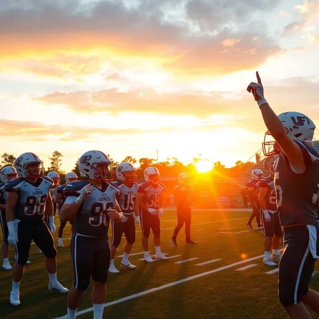 High school football players practicing on the field