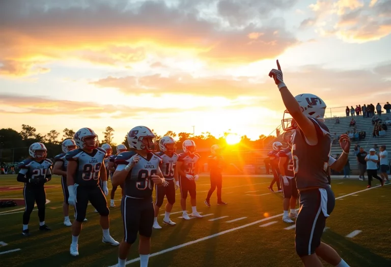 High school football players practicing on the field