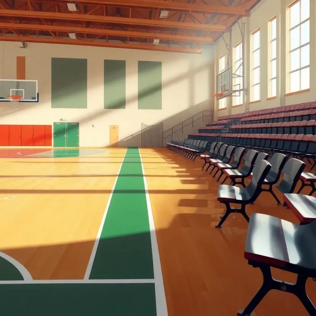 An empty basketball court demonstrating a moment of transition in sports leadership.