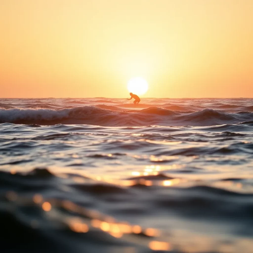 A swimmer crossing the English Channel at sunrise.