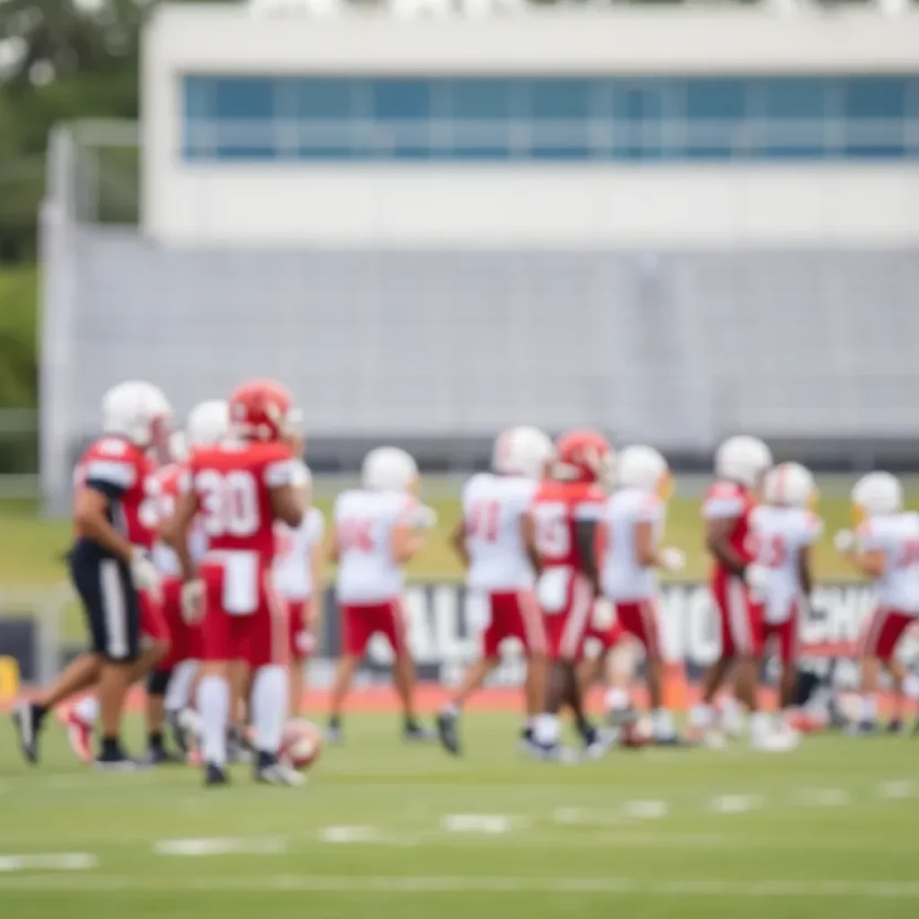 High school football players practicing on the field