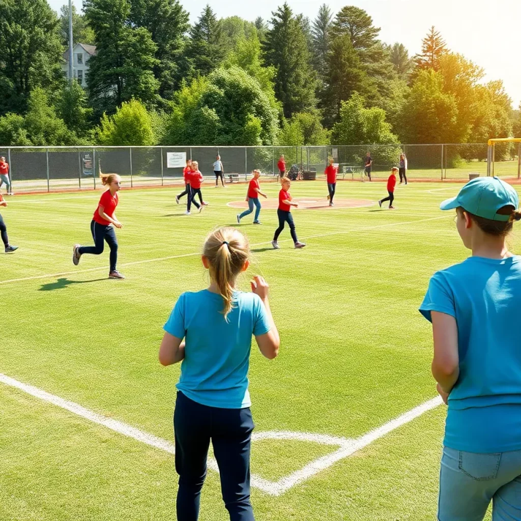 Fairfield High School softball team practicing on the field