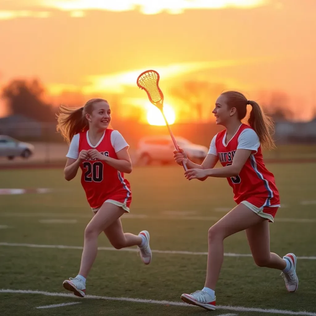 Twin sisters playing lacrosse together