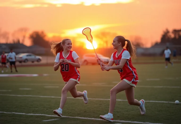 Twin sisters playing lacrosse together