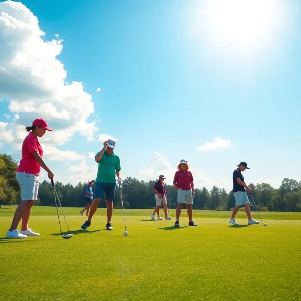 Young golfers on a golf course at the Twin Lakes Invitational