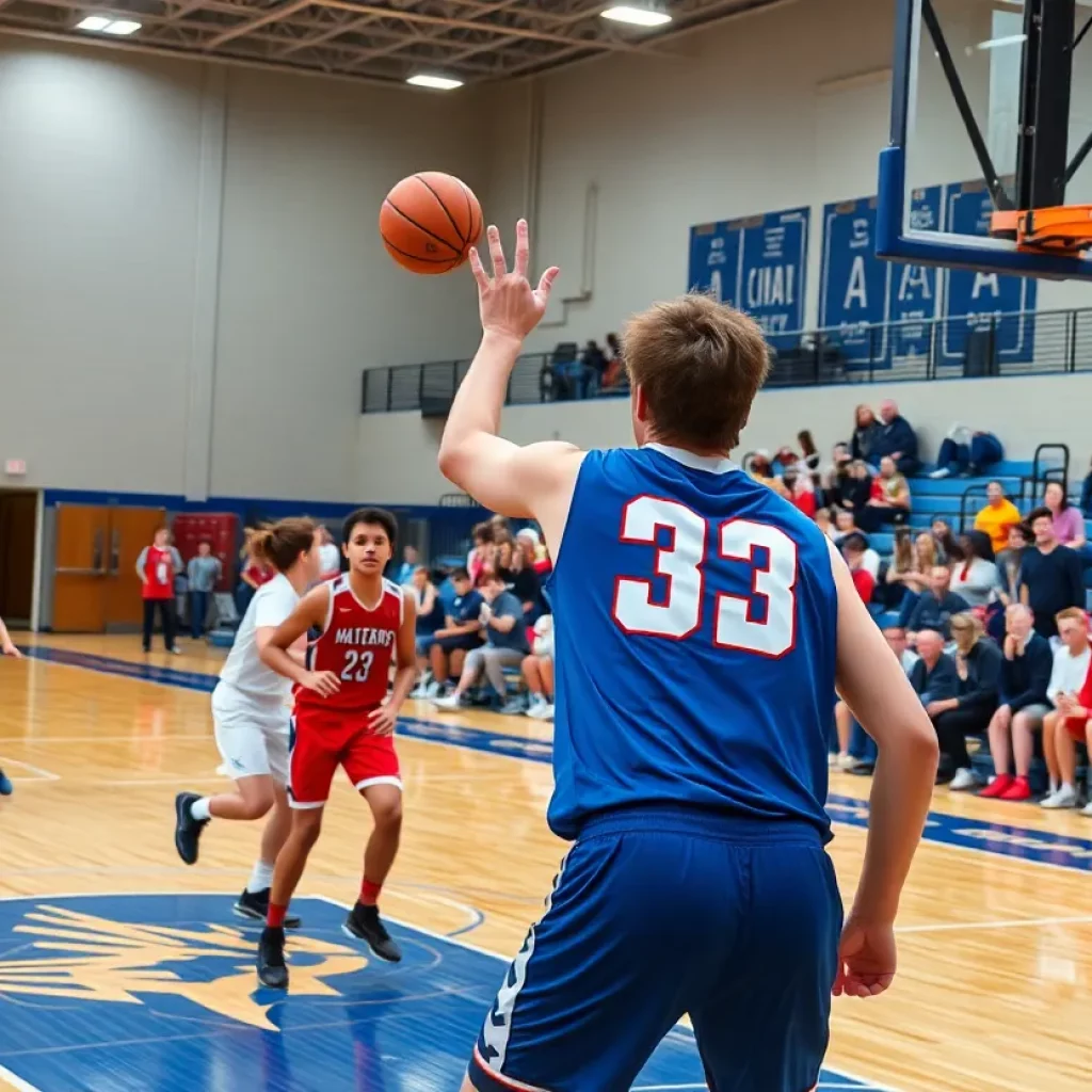 High school basketball players competing on the court