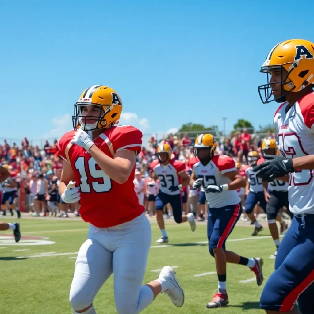 High school football players in action under the Florida sun